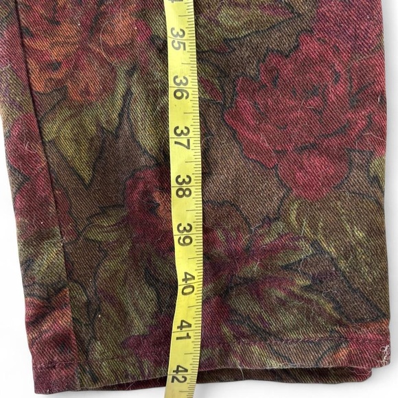 Vintage Bill Blass Floral Straight leg Jeans in Burgundy and Olive - Picture 7 of 8